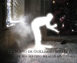 Una figura luminosa y fantasmagórica barriendo el polvo en una habitación con un haz de luz solar entrando por la ventana, acompañada por un fondo de estrellas y constelaciones aludiendo a la Mazzaroth en la ventana. Interner Link zu einem Artikel auf dieser Website.