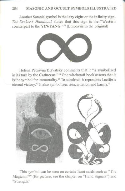 Imagen de una p&aacute;gina de libro con texto y tres ilustraciones. La primera muestra el s&iacute;mbolo del infinito. La segunda ilustraci&oacute;n muestra una persona con una chaqueta con el mismo s&iacute;mbolo en la espalda. La tercera es un dibujo estilizado del caduceo, que incluye dos serpientes enrolladas en un bast&oacute;n con alas.