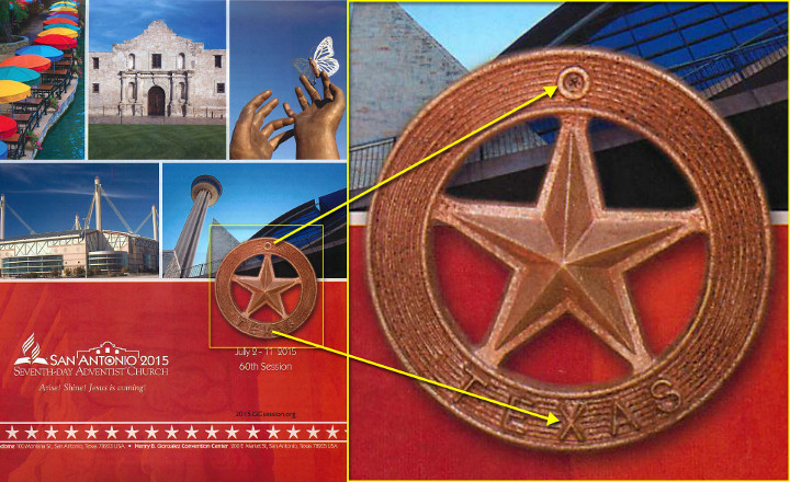 Collage con una variedad de im&aacute;genes representando Texas y actividades culturales y cient&iacute;ficas, incluyendo una iglesia hist&oacute;rica, manos con una mariposa, una torre de observaci&oacute;n moderna y una estrella pentagonal en un c&iacute;rculo, acompa&ntilde;ado de texto sobre un evento en San Antonio.