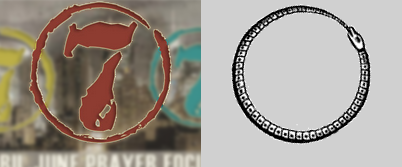 Imagen de dos s&iacute;mbolos dentro de c&iacute;rculos. El primer c&iacute;rculo contiene una figura roja y dorada similar a un toro, rodeada por un fondo con textura de piedra. El segundo c&iacute;rculo muestra una cadena circular negra y blanca, con eslabones detallados, sobre un fondo neutro.