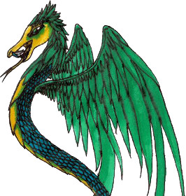 Ilustraci&oacute;n de una criatura m&iacute;tica con cabeza de caballo y cuerpo de serpiente, con alas verdes esmeralda, reminiscente de una constelaci&oacute;n en el Mazzaroth.