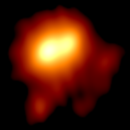 Imagen abstracta que representa una constelaci&oacute;n luminosa como parte de la Mazzaroth, con un n&uacute;cleo amarillo brillante que se desvanece a rojo hacia los bordes.