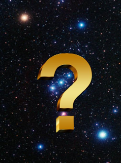 Un signo de interrogaci&oacute;n dorado brillante sobre un fondo de cielo estrellado, representando un misterio relacionado con las constelaciones del Mazzaroth.