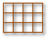 Diagrama abstracto con una cuadr&iacute;cula de doce casillas oscuras rodeadas por un borde delgado naranja, posiblemente representando un concepto organizacional o una clasificaci&oacute;n estructurada.