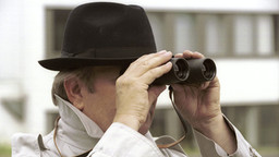 Una persona con sombrero fedora observa a trav&eacute;s de unos binoculares, posiblemente estudiando fen&oacute;menos celestes o la disposici&oacute;n de las constelaciones conocidas como Mazzaroth.