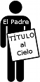 Ilustraci&oacute;n en blanco y negro de una figura humana que sostiene un cartel, que tiene la frase "El Padre t&iacute;tulo al cielo" en referencia a los fen&oacute;menos celestes descriptos en la Biblia.